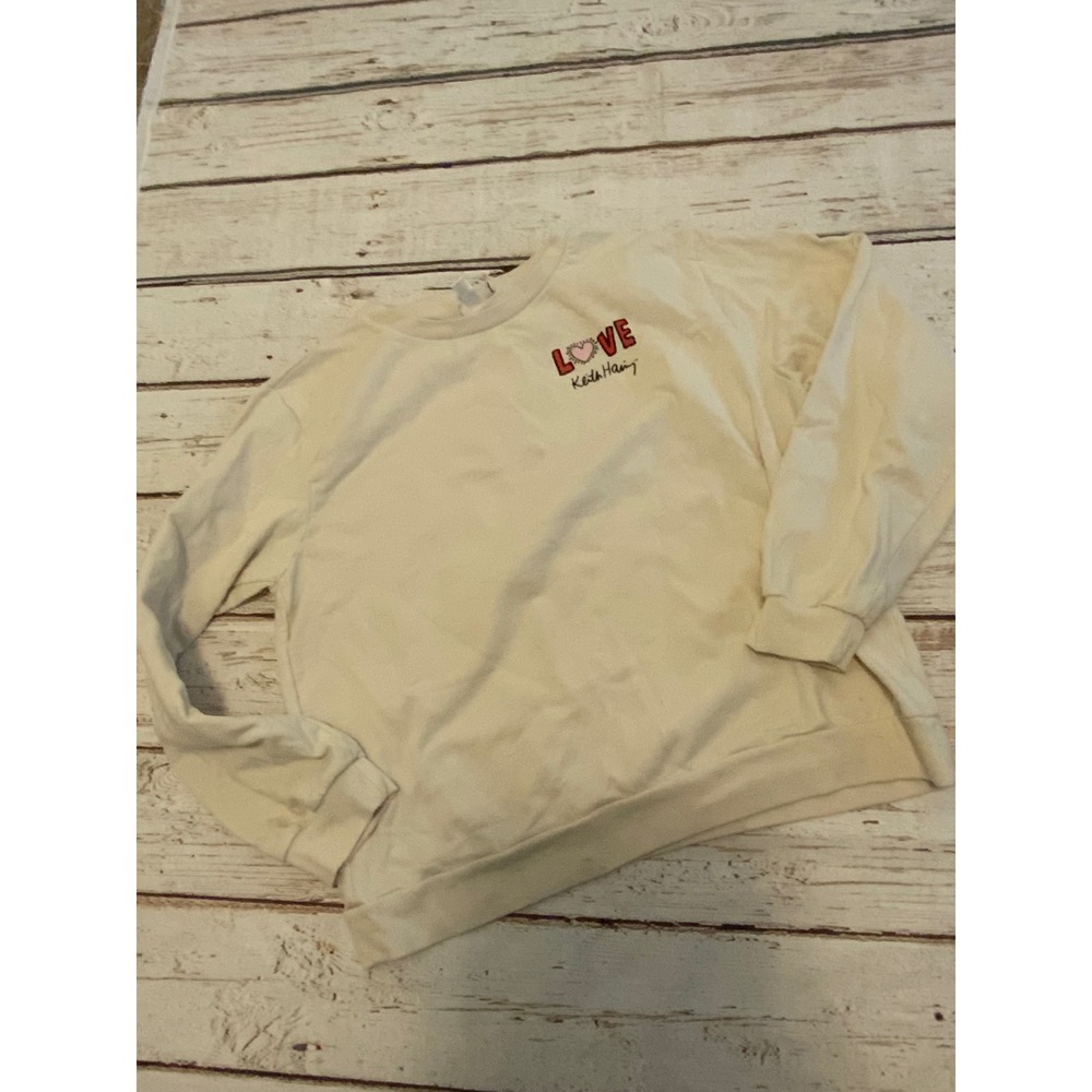 Keith Haring Graphic Sweatshirt XL Cream Love Heart Radiant Juniors Pullover
